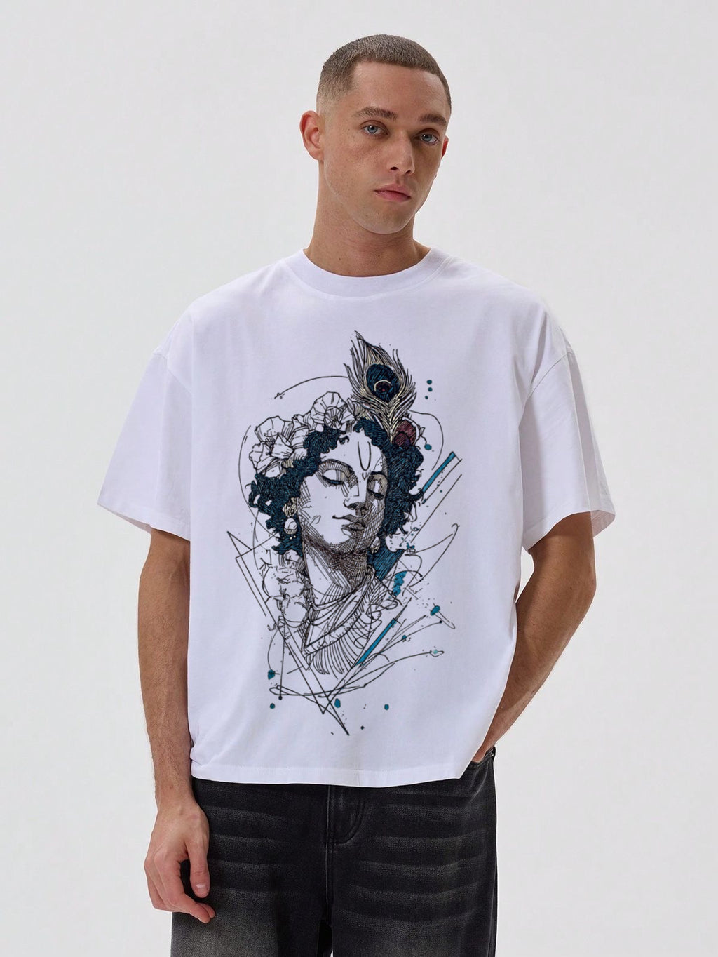 KRISHNA : front printed oversized unisex tshirt | premium french terry cotton