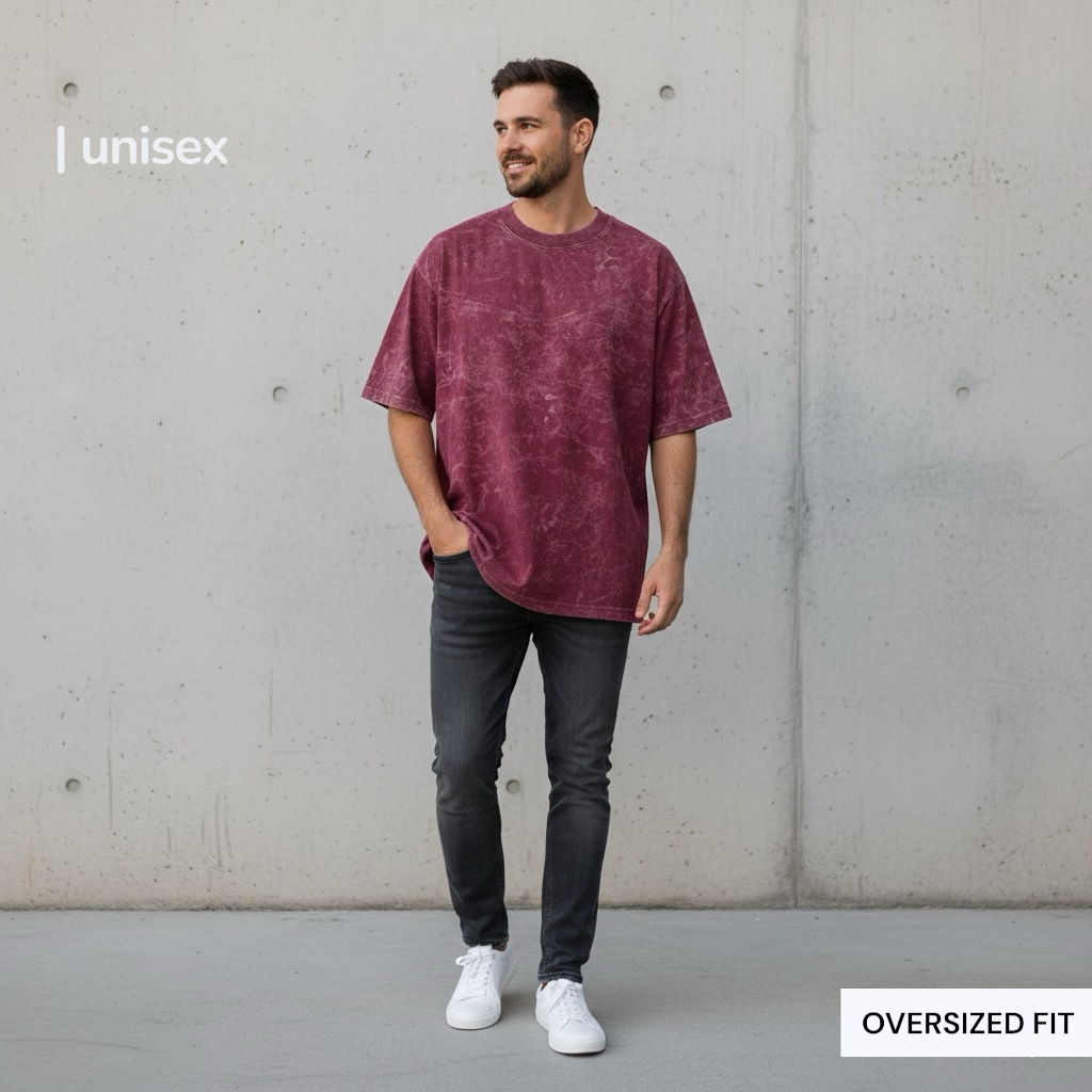 UNISEX acid wash plain color - drop shoulder Tshirt - ONION PINK or ROSE GOLD