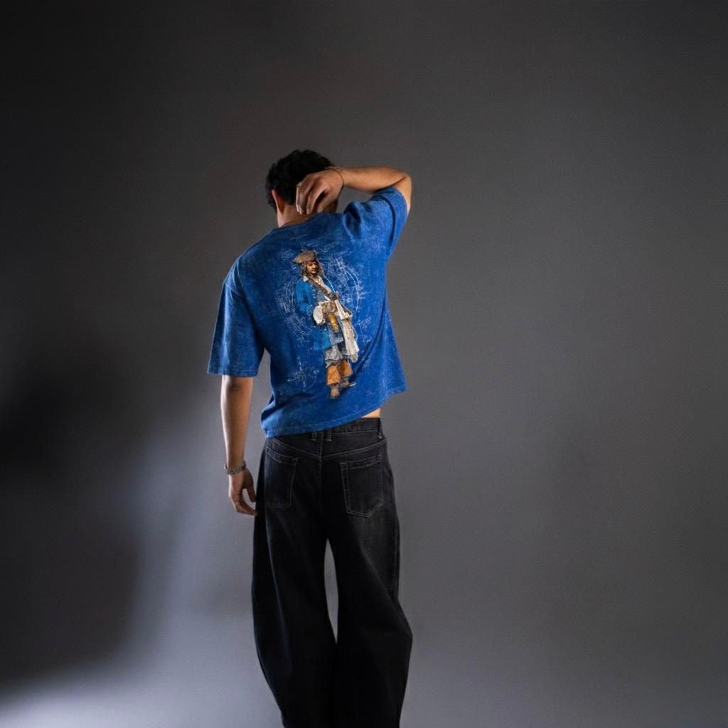 JACK SPARROW : Black pearl - character printed unisex oversized tshirt