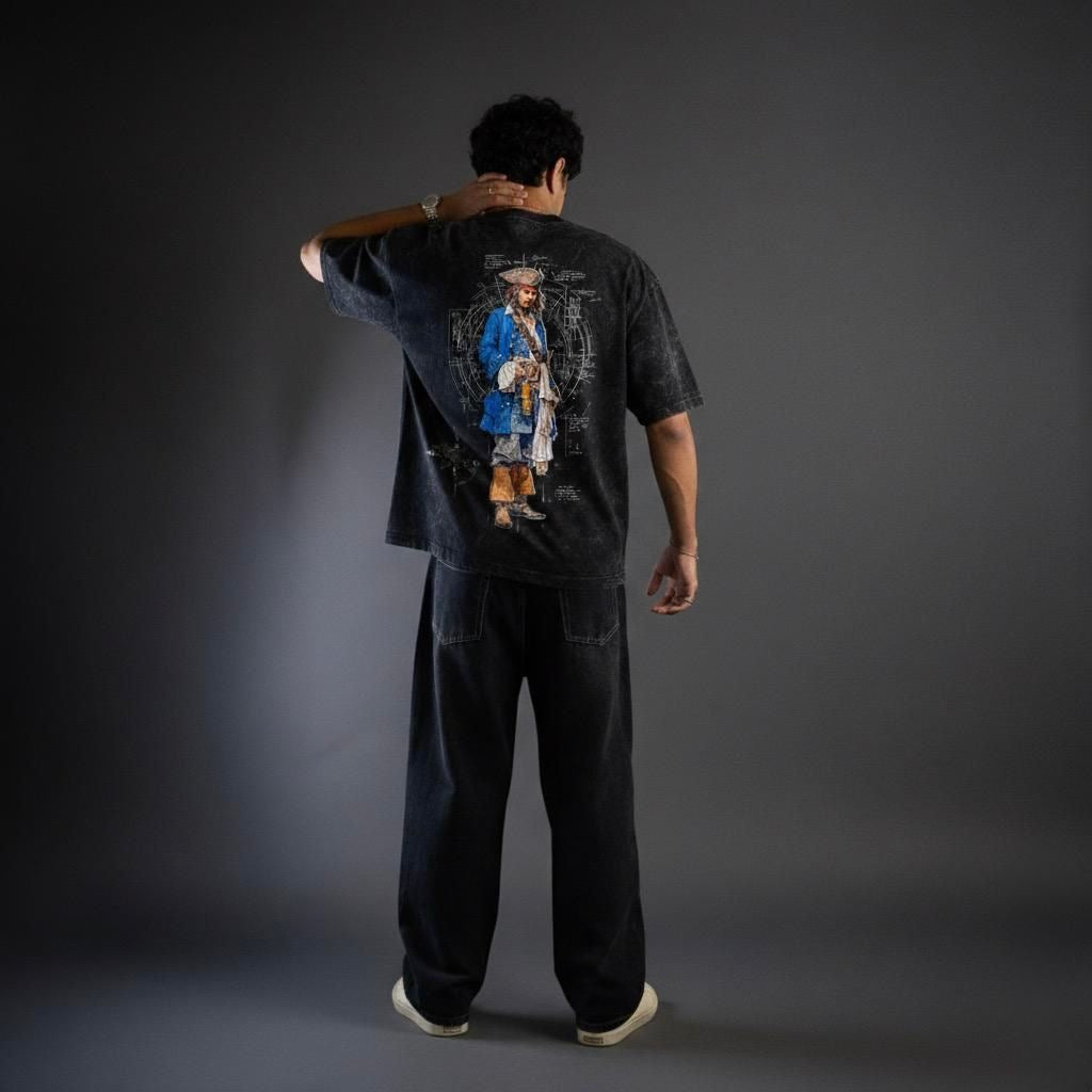 JACK SPARROW : Black pearl - character printed unisex oversized tshirt