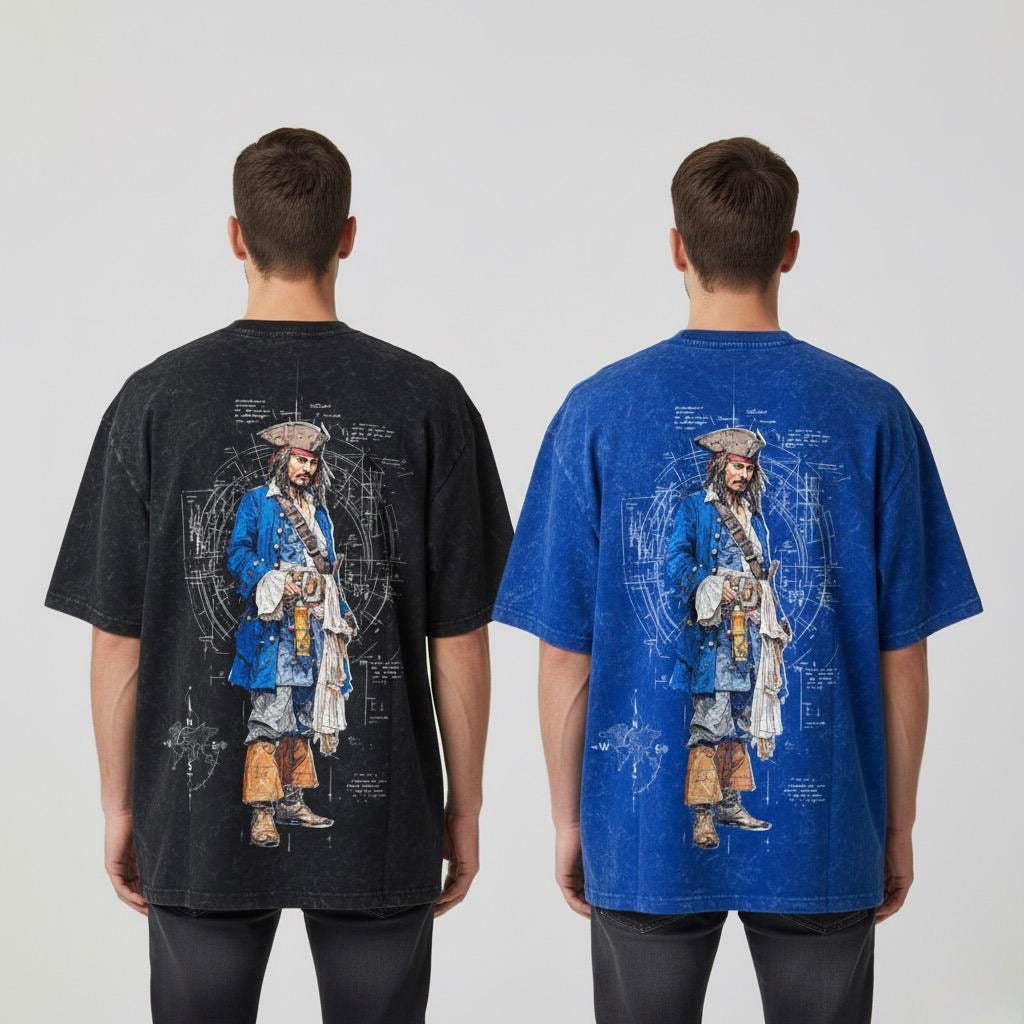 JACK SPARROW : Black pearl - character printed unisex oversized tshirt